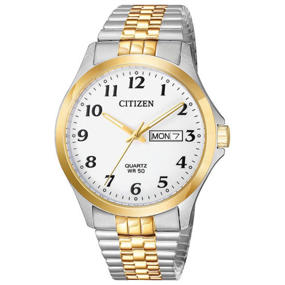 Citizen Quartz Mens Two Tone Stainless Steel Bracelet Watch Bf5004-93a NEW